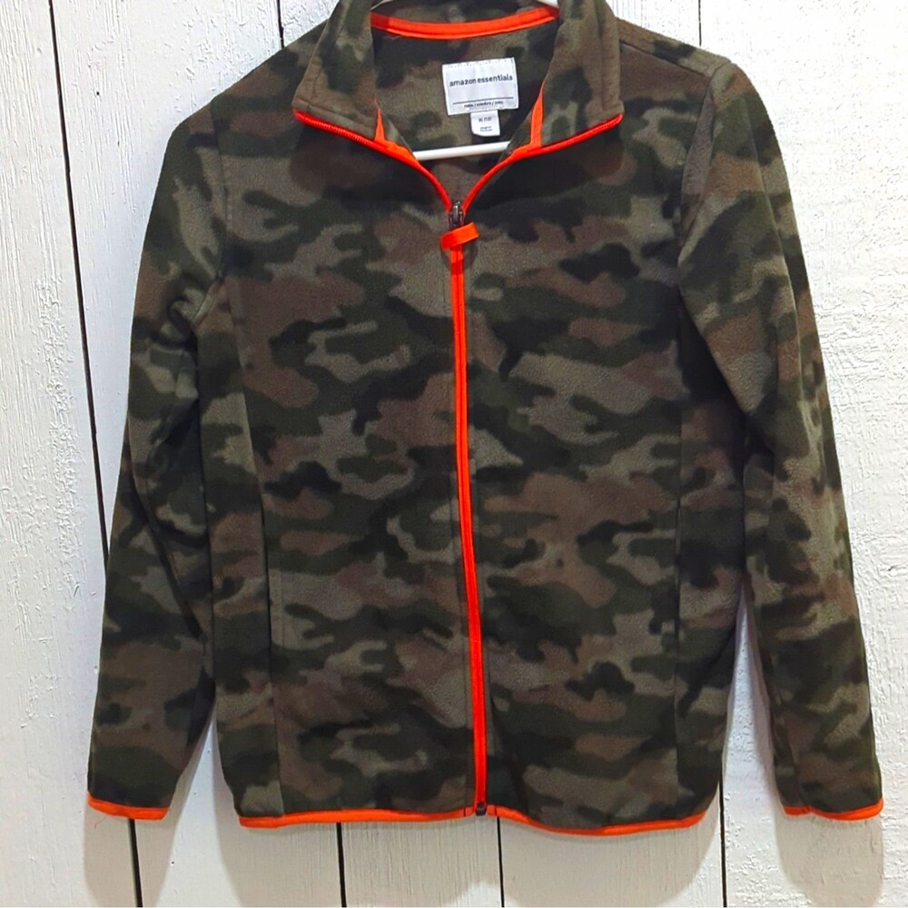 Amazon Essentials Camo Boys Full Zip Fleece Jacket Orange Trim XL (12)
